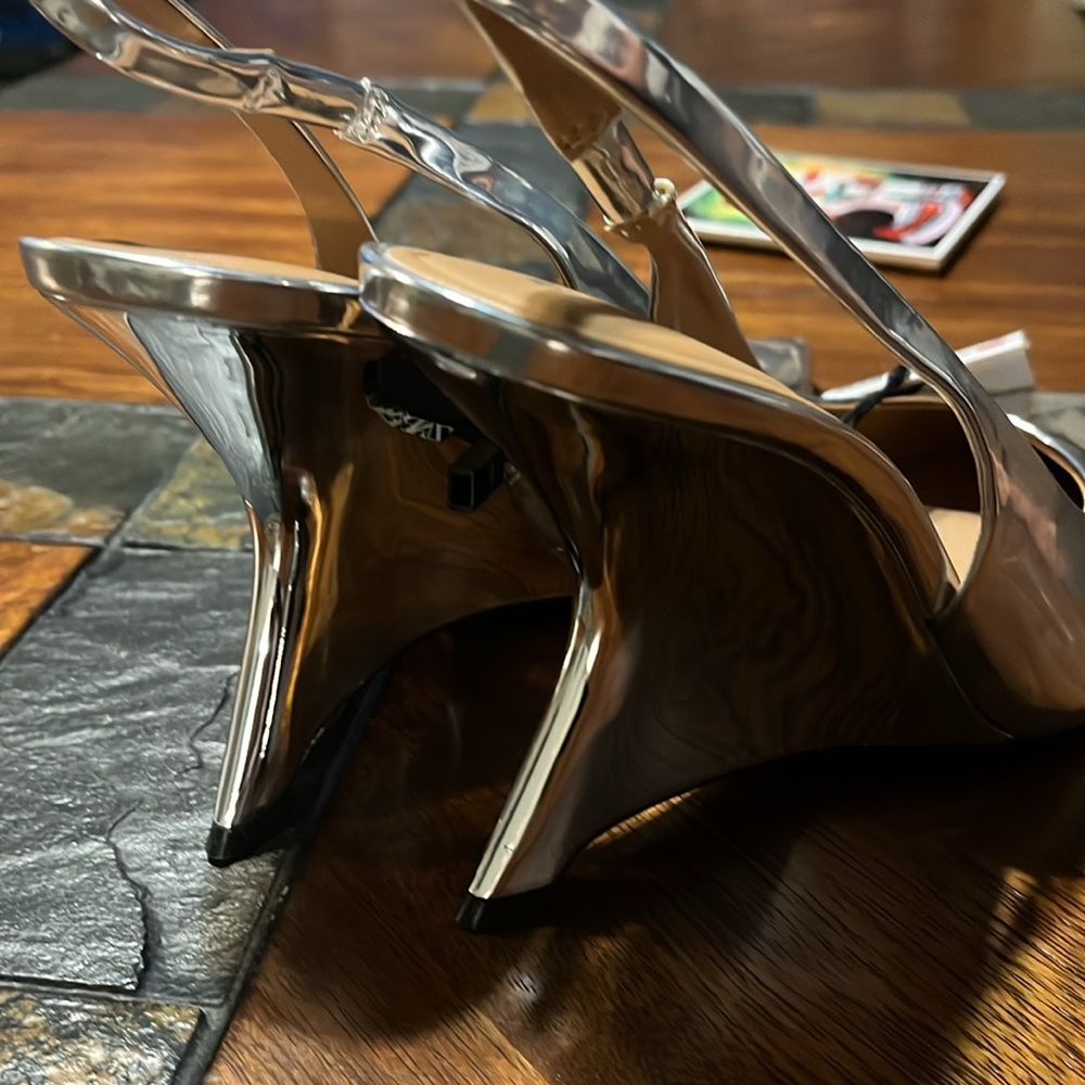 Zara Silver pointy toe Slingback Heels - Picture 3 of 4